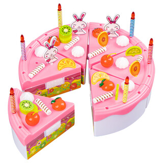 Qisen girl toy 3-6 years old diy play house toy model simulation cake cutout toy girl gift pink-birthday cake 45-piece set qc-0050