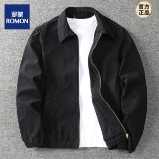Romon spring and autumn american business casual youth lapel jacket men's outdoor workwear washed cotton versatile top black (single layer) m 120-138