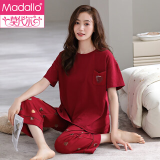 Modal red pajamas for women's zodiac year summer pure cotton short-sleeved summer thin cropped pants cotton summer home clothes set burgundy dm23009 m (160) recommended 80-100jin jin equals 0.5kg to wear