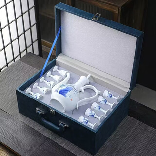 Guoyue jingdezhen bone china blue and white wine set household ceramic white wine cup with ceramic tray flask gift box blue and white orchid wine set gift box