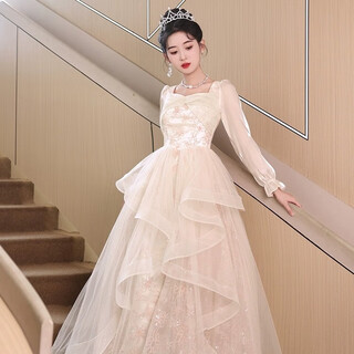 Li baixin evening dress for women 2025 new style high-end adult ceremony banquet light luxury high-end annual meeting host dress spring champagne color l recommended 105-110jin jin equals 0.5 kg