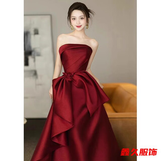 Meianjia toasting dress bride's new sexy engagement dress small wedding return home satin women's summer wine red wine red s 160