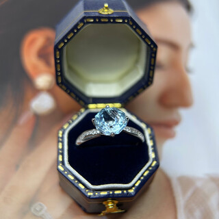 University of geosciences jewelry natural sea blue topaz ring, s925 silver plated with 18k gold, one item, one certificate