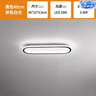永智旗舰衣帽间灯阳台过道灯走廊长条吸顶灯led简约现代客厅遥控一 白光LED 黑色:长40cm:宽15cm