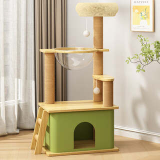 Long pet cat climbing frame cat nest bold large cat tree integrated space capsule cat rack small household small household hemp rope cat toy 120cm 4-layer small house large house model