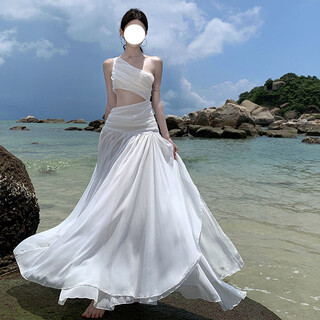 Lecali french dress for women on seaside vacation fairy long dress summer slanted shoulders and exposed waist atmosphere cool niche high-end dress french slanted shoulder dress m 100 or so