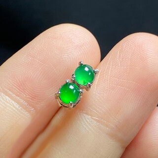 Dyn natural jade earrings high bingyang green s925 inlaid simple earrings full of green egg surface high-end temperament bingyang green 5mm egg surface (high-quality)