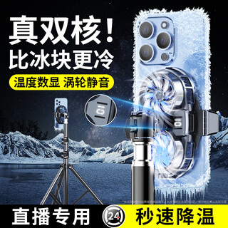 Lihai true dual-core refrigeration mobile phone radiator semiconductor refrigeration live broadcast special back clip desktop bracket tripod game cooling artifact suitable for apple huawei anchor special no bracket + dual-core refrigeration * three-speed digital display