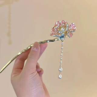 Lotus super fairy peony tassel hairpin new chinese style hairpin women's ancient style hanfu headdress horse face skirt accessories product batch peony flower tassel hairpin