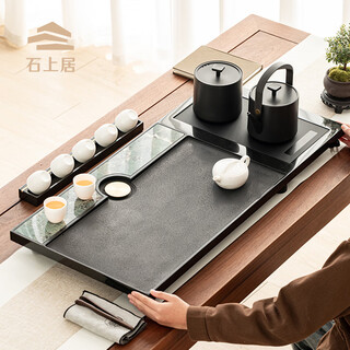 Shishangju whole piece black gold stone tea tray integrated tea tray office drainage type tea table with kettle automatic water supply integrated kettle with double furnace 90*45*3cm