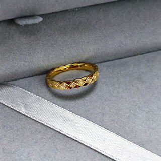 Quamer old phoenix gold store classic titanium steel diamond cross plaid micro-set diamond zircon gold-plated fashionable stacking ring for women beauty no. 5