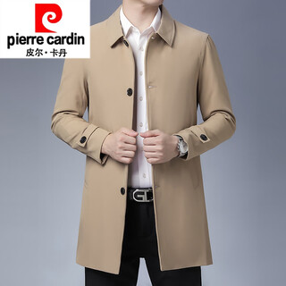 Pierre cardin business windbreaker men's 2025 spring and autumn casual men's windbreaker non-ironing processed mid-length fashion coat jacket khaki xl