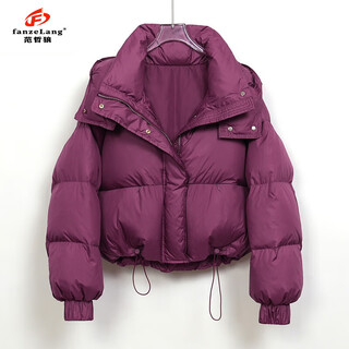 Fanzhe wolf short down jacket women's 2026 winter latest thickened loose hooded small bread jacket purple s 80-120jin jin is equal to 0.5 kg