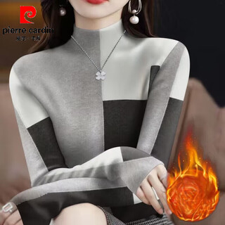 Pierre cardin german velvet bottoming shirt for women with t-shirt, stylish half turtleneck top for women, 2025 spring and autumn new color matching, fashionable and versatile, black gray xl recommended 110-125jin jin equals 0.5 kg