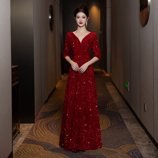 Zhufan annual meeting host clothing female chorus performance clothing host conductor piano performance high-end sequined evening dress red 3xl