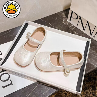 G.duck little yellow duck princess shoes girls spring and autumn embroidered flower shoes children's shoes new summer soft soled single shoes girls leather shoes beige (it is recommended to add 1cm to the foot length when ordering) 28 (inner length 17.3cm)