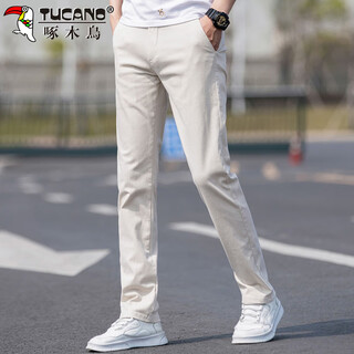 Woodpecker (tucano) casual pants men's straight spring and summer business pants men's trendy high-end small suit pants men's pants off-white 32