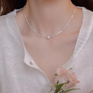 Olevo outlets broken silver a few liang pearl pendant pure silver necklace women's 2024 new clavicle chain high-level light luxury broken silver a few liang pearl necklace thin