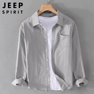 Jeep spirit jeep japanese long-sleeved shirt men's autumn and winter loose casual cotton shirt jacket men light gray xl