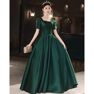 Zhufan music student art exam dress piano performance green satin evening dress female vocal host student day adult stage green l