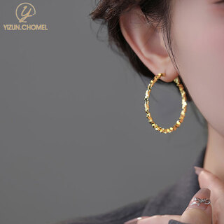 Yizun. chomels925 silver needle broken silver plain hoop earrings women's light luxury high-end earrings temperament simple earrings square round face earrings 3cm gold broken silver hoop earrings-s925 silver needle