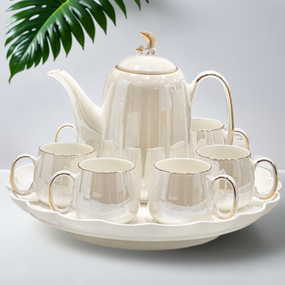 Ruishun high-end cup set water cup household drinking cup teacup tea set housewarming wedding high-end dolphin tea set (6 cups 1 pot 1 tray)