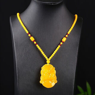 Drjefun natural chicken fat yellow beeswax zodiac men and women necklace pendant amber long jewelry sweater chain zodiac cow