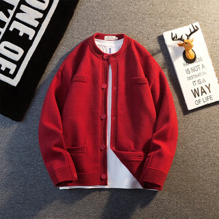 Kuraishi kazuki's high-end zodiac year red sweater men's autumn and winter loose casual sweater cardigan jacket men's red xl