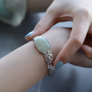 Mo qianxue ping an wu shi brand 925 silver hollow bracelet new chinese style hetian jade bracelet jade bracelet open chinese style half bracelet for women hollow hetian jade bracelet