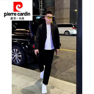 Pierre cardin spring and autumn slimming outfit for slightly fat boys with light and sophisticated style small blazer for fat men, large size casual woolen suit, black suit + white t-shirt + black trousers m recommended 95-120 jin jin equals 0.5 kg