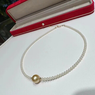 Fat donglai's same style south sea gold bead pendant gold pearl necklace beads australian white high light pearl clavicle chain niche design pearl clavicle chain 4-12mm x 38cm