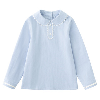 Hajihaji children's clothing spring and autumn children's long-sleeved tops blue skin-friendly cotton striped shirts girls small shirts medium and large children blue 170