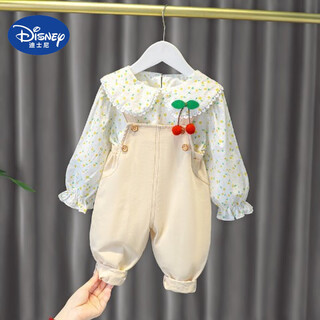 Disney (disney) girls' autumn fashionable children's clothes girls' children's autumn children's clothing baby girls' overalls suit spring and autumn yellow (top + pants) 100