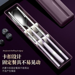 Chopstick set german 316l stainless steel spoon and fork portable tableware collection for one student blue - chopsticks + spoon box - medical food grade 316l