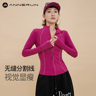Annerun sports jacket women's outerwear long sleeve fitness wear zipper stand collar pilates yoga wear running cycling training top rose red xl