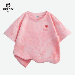 Piggy banner girls short-sleeved summer 2026 little girl pure cotton style tie-dye t-shirt children's summer round neck top thin section