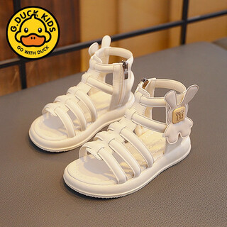 G.duck girls' roman sandals 2025 summer new style medium and large children's soft-soled student shoes children's non-slip beach shoes baby shoes off-white 26 inner length about 16cm