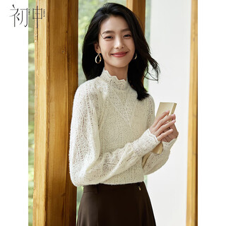Chushen autumn and winter long-sleeved shirt women's light french lace temperament commuting thick style inner layering shirt top s143t2032