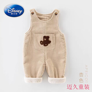 Disney baby overalls plus velvet and thickened autumn and winter clothing for boys and girls 1 to 3 years old cartoon super cute jumpsuit baby pants apricot plus velvet 100