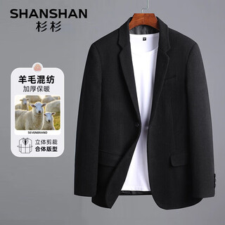Shanshan shanshan suit men's autumn and winter wool blended business professional single suit thickened warm top men's commuter jacket black 2xl 185