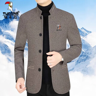 Woodpecker (tucano) woolen jacket men's spring and autumn new business casual stand-up collar daddy thickened top 5206f coffee color and cotton 180 suitable for 135--155jin jin equals 0.5 kg xl