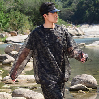 He jian gong mesh anti-mosquito suit for men's summer night fishing hollow quick-drying breathable pants hooded insect-proof suit green camouflage (physical anti-mosquito) m