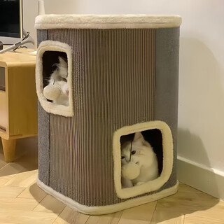 Helloleiboo laiben cat climbing frame, cat nest, integrated sisal bucket, universal for all seasons, multi-layered winter warm tree hole household small apartment, regular model, second floor side can be grabbed, large space