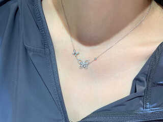 Fujiu 18k phantom butterfly necklace platinum chain diamond pendant premium platinum clavicle chain valentine's day gift real gold real diamond double butterfly