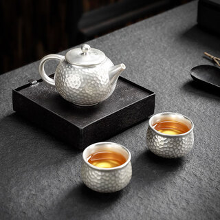 Silver pot, gilt silver tea set, 999 silver set, light luxury hammer pattern, one pot and two cups, one pot and two cups, 1 piece