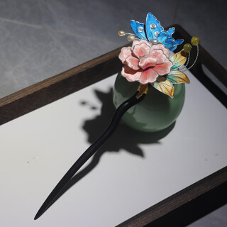 Meng junchen intangible cultural heritage cloisonné flower silk rich peony flower ancient style hanfu cheongsam ebony wood hairpin headdress style 1