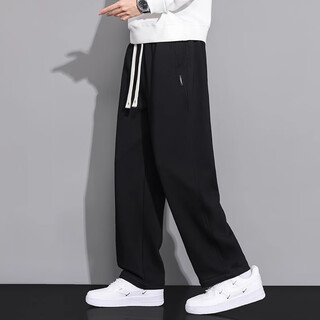 FOG SKY casual pants for men in spring and summer fashion brand loose splicing straight pants khaki drapery versatile sports American pants for men CJ-6628 black XL (recommended 135-150Jin [Jin equals 0.5 kg])