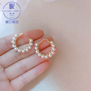 Nilan fat donglai's same style pearl earrings with small earrings, 18k gold-covered earrings, light luxury temperament, niche design ears, a pair of exquisite pearl earrings