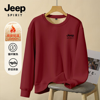 Jeep spirit jeep men's zodiac year sweater winter outdoor windproof and warm couple wear year of the horse plus velvet red round neck long sleeves