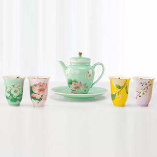 Imperial palace cultural and creative four seasons flowers and moon tea cup set household complete tea set women's high-end birthday gift souvenir teapot set